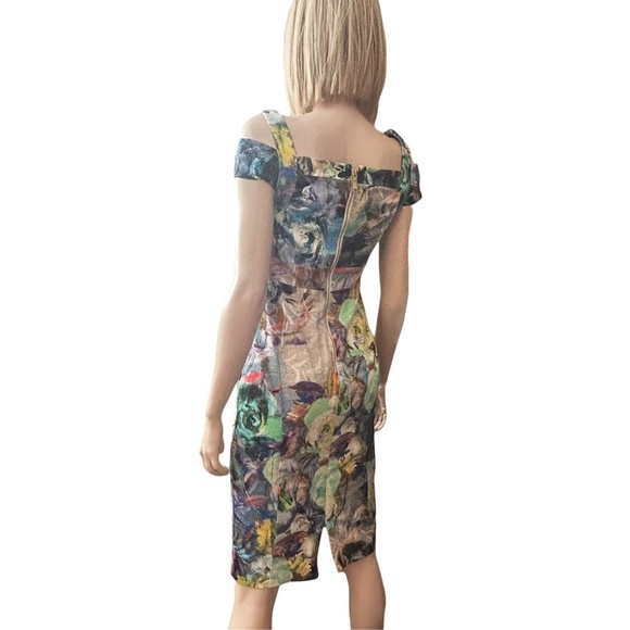Nicole Miller New York Wiggle Sheath Dress Cold Shoulder Abstract Floral Multi - Picture 12 of 16